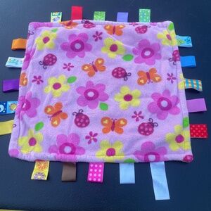 Taggies Plush Pink Butterfly Flowers Lovey Security Blanket Yellow Back